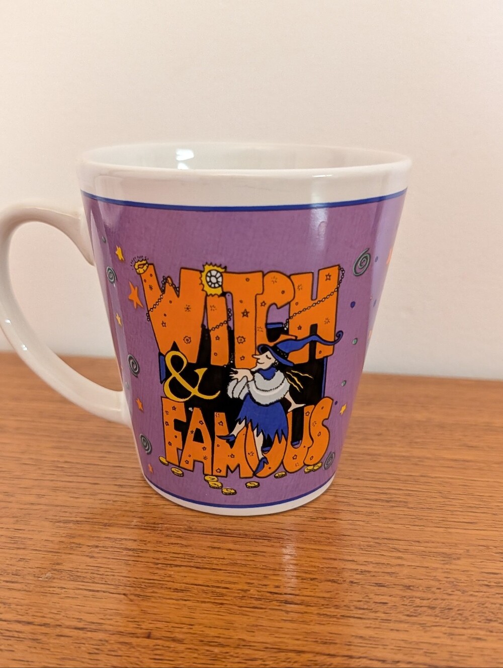 Vintage 90s Y2K 2000s Witch &Famous Halloween Novelty Coffee Cup Mug Spooky Vtg